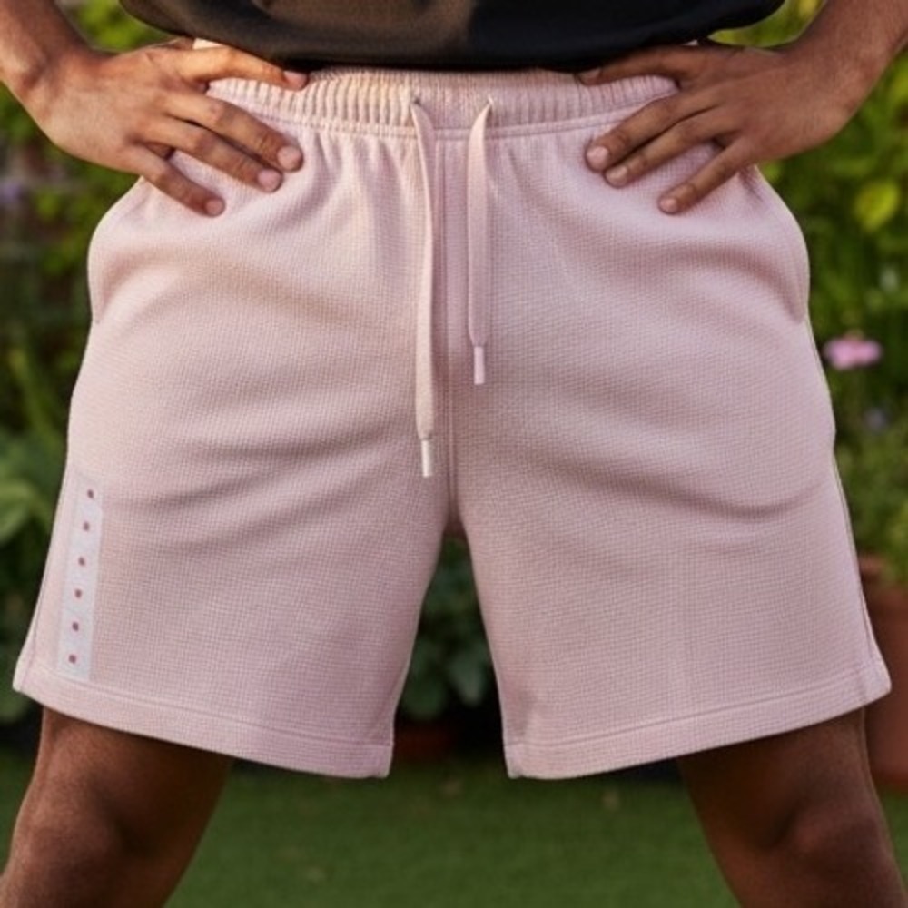 Amongst Others Mens Pink Waffle Knit Drawstring‎ Gym Sweat Shorts Loungewear M